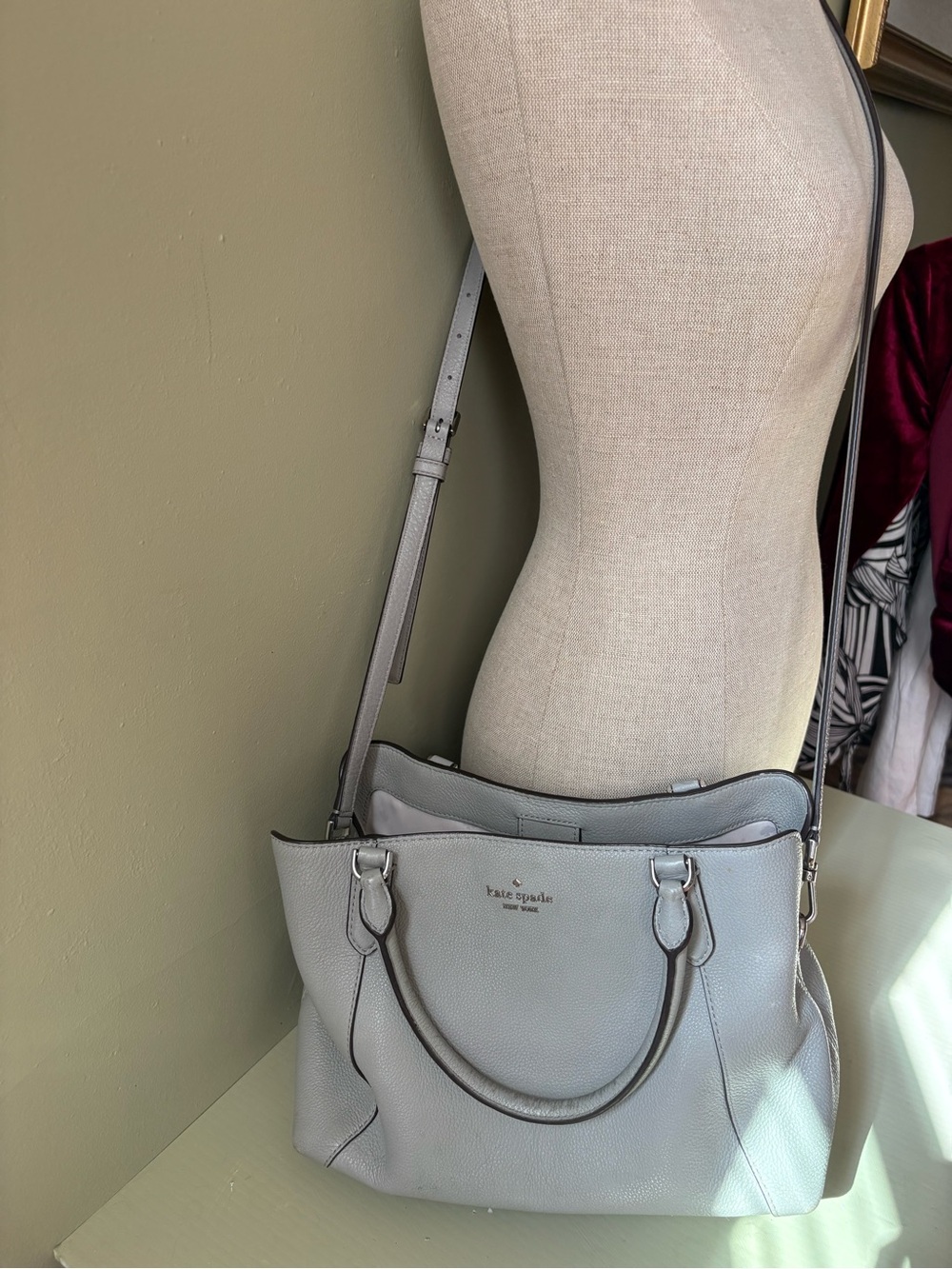 kate spade Pebbled Leather Tote in Light Gray